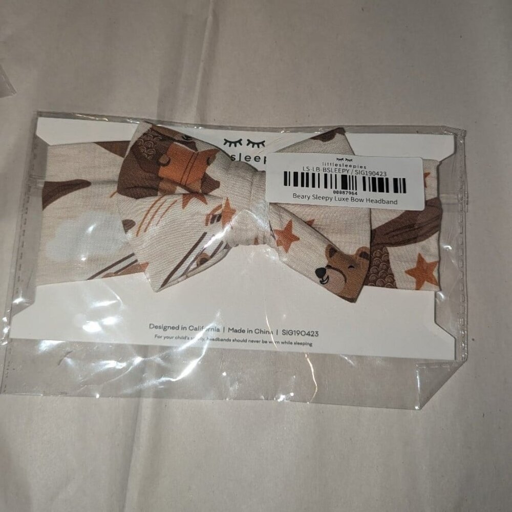 Little Sleepies Beary Sleepy Luxe Bow NEW NWT NIB